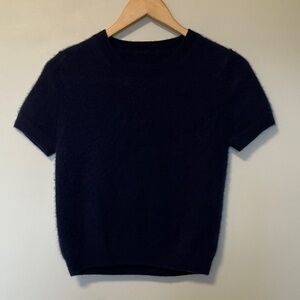 NWOT 100% Cashmere Short-Sleeve Crewneck Sweater in Navy Blue